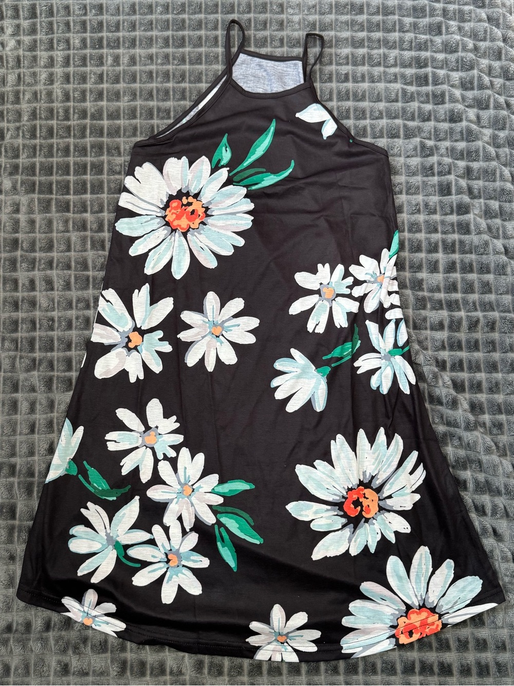 NWOT Small Black Floral Halter Dress with White Daisies Casual Work Church (B3)